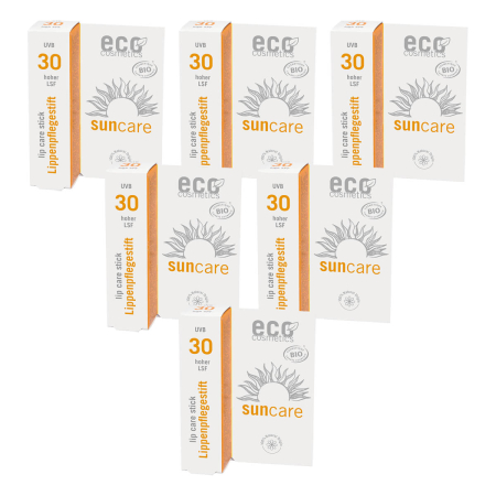 eco cosmetics - Lippenpflegestift transparent LSF 30 mit Granatapfel und Sanddorn - 4 g - 6er Pack