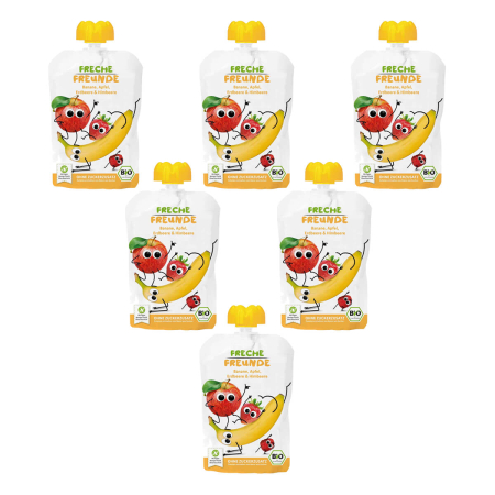 Freche Freunde - Quetschie Banane Apfel Erdbeere Himbeere bio - 100 g - 6er Pack