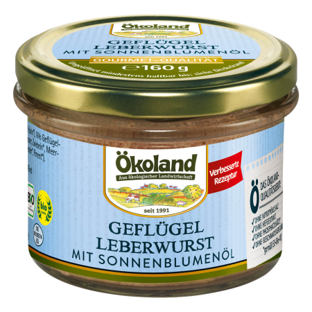ÖKOLAND - Geflügel-Leberwurst mit Sonnenblumenöl Gourmet-Qualität - 160 g