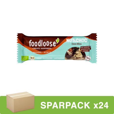 foodloose - Nut & Choc Mandel Kokos Riegel - 30 g - 24er Pack