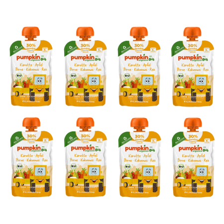 Pumpkin Organics - Quetschie Karotte Apfel Birne Kokosnuss Reis bio - 100 g - 8er Pack