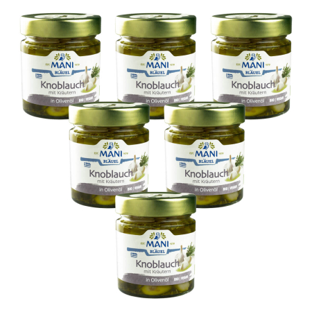 MANI Bläuel - Knoblauch in Olivenöl mit Kräutern bio - 185 g - 6er Pack