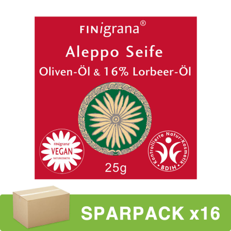 FINigrana - Aleppo Seife aus Oliven- und 16% Lorbeeröl - 25 g - 16er Pack