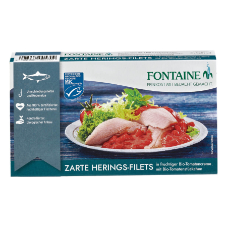 Fontaine - Zarte Heringsfilets in Bio-Tomatencreme mit Tomatenstückchen - 200 g