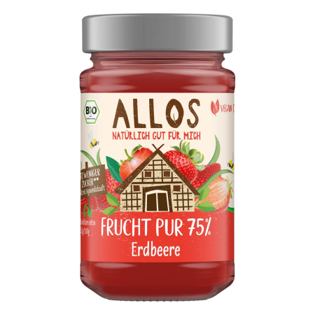 Allos - Frucht Pur 75% Erdbeere Fruchtaufstrich - 250 g