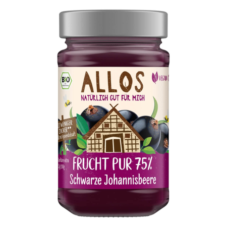 Allos - Frucht Pur 75% Schwarze Johannisbeere Fruchtaufstrich - 250 g