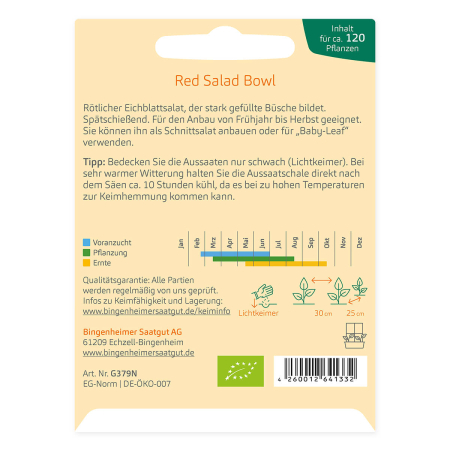 Bingenheimer Saatgut - Pflücksalat Red Salad Bowl - 1 Tüte