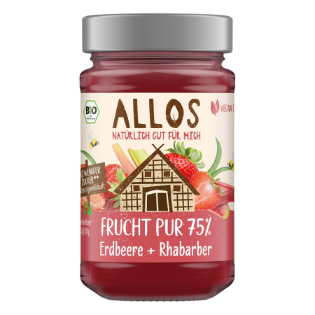 Allos - Frucht Pur 75% Erdbeere-Rhabarber Fruchtaufstrich - 250 g