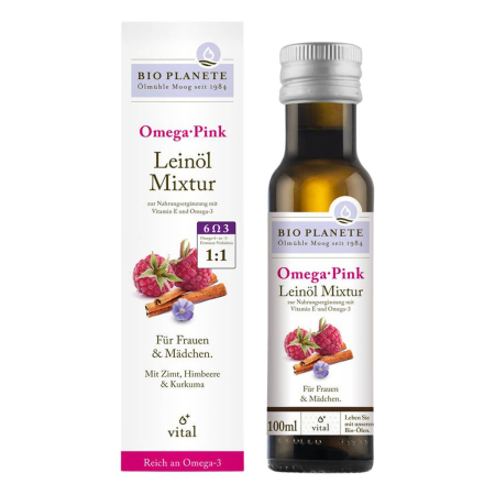 BIO PLANÈTE - Omega Pink Leinöl-Mixtur zur Nahrungsergänzung - 100 ml