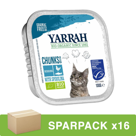 Yarrah - Bröckchen MSC-Hering mit Spirulina - 100 g - 16er Pack