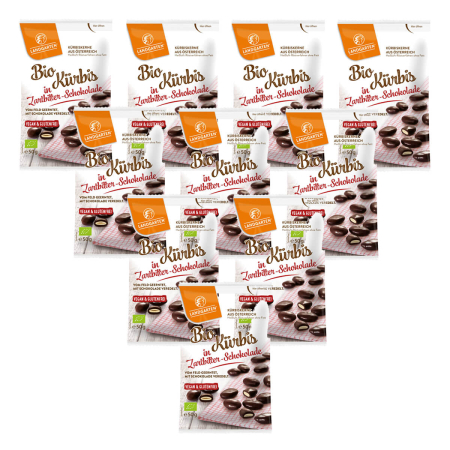 Landgarten - Bio Kürbis in Zartbitter-Schokolade - 50g - 10er Pack
