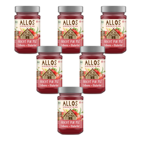 Allos - Frucht Pur 75% Erdbeere-Rhabarber Fruchtaufstrich - 250 g - 6er Pack