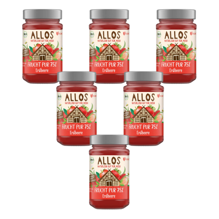 Allos - Frucht Pur 75% Erdbeere Fruchtaufstrich - 250 g - 6er Pack