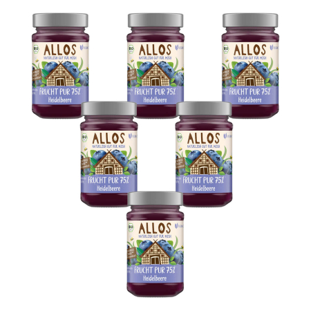 Allos - Frucht Pur 75% Heidelbeere Fruchtaufstrich - 250 g - 6er Pack