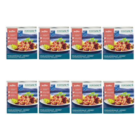 Fontaine - Wildlachs-Salat Mexiko in Bio-Tomatendressing pikant gewürzt - 200 g - 8er Pack