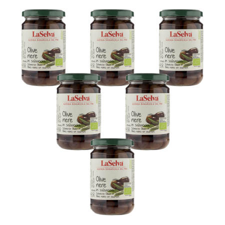 LaSelva - Schwarze Oliven mit Stein in Salzlake - 310 g - 6er Pack