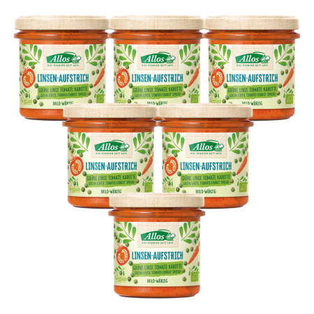 Allos - Linsen-Aufstrich Grüne Linse Tomate Karotte - 140 g - 6er Pack