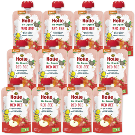 Holle - Quetschie Red Bee Pouchy Apfel Erdbeere - 100 g - 12er Pack
