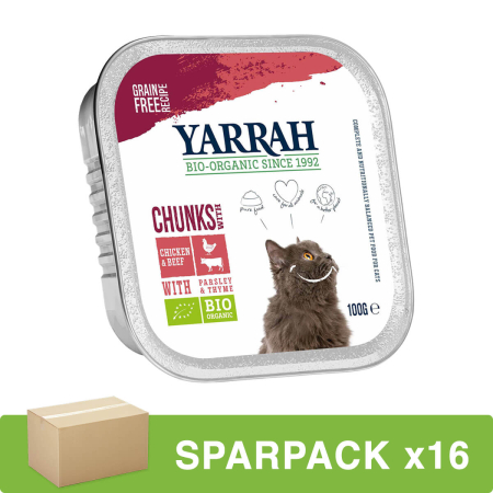 Yarrah - Bröckchen Huhn und Rind mit Petersilie und Thymian - 100 g - 16er Pack