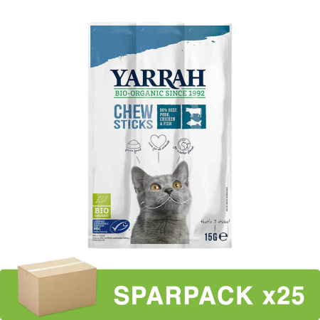 Yarrah - Katzen Kausticks mit Spirulina und Seetang - 15 g - 25er Pack