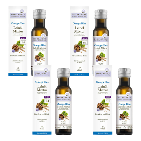 Bio Planete - Omega Blue Leinöl-Mixtur zur Nahrungsergänzung - 100 ml - 4er Pack