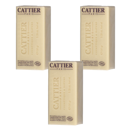 Cattier - Heilerde Seife mit Bio-Sheabutter - Sensible und trockene Haut - 150 g - 3er Pack