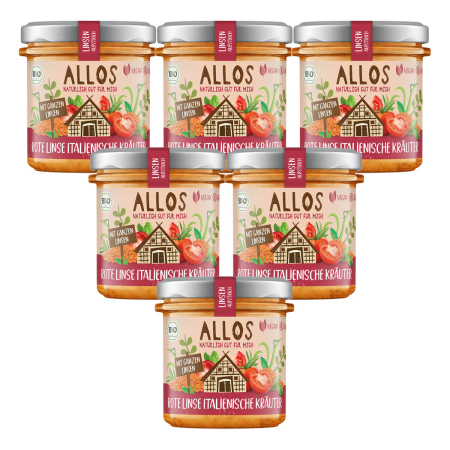 Allos - Linsen-Aufstrich Rote Linse Italienische Kräuter - 140 g - 6er Pack