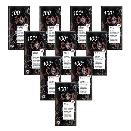 Vivani - Edel Bitter 100% Cacao + Nibs Schokolade Santo Domingo - 80 g - 10er Pack