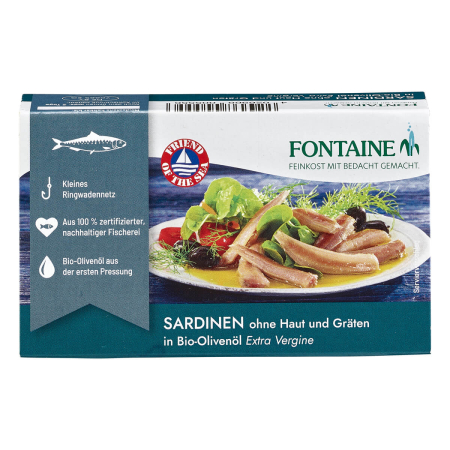 Fontaine - Sardinen ohne Haut und Gräten in Bio-Olivenöl - 120 g