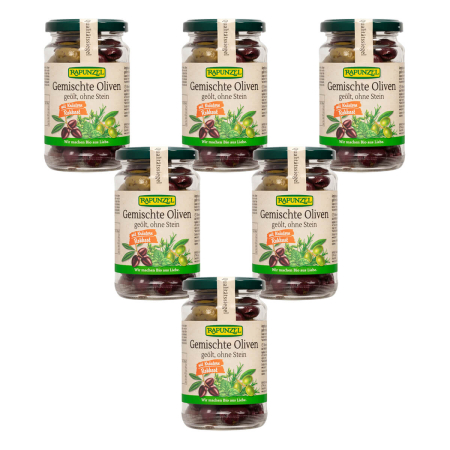 Rapunzel - Gemischte Oliven mit Kräutern ohne Stein geölt - 170 g - 6er Pack