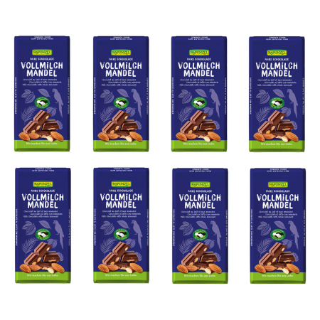 Rapunzel - Vollmilch Schokolade mit ganzen Mandeln HIH - 200 g - 8er Pack