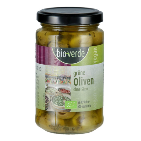 bio-verde - Grüne Oliven ohne Stein mit frischen Kräutern in Öl-Marinade - 200 g