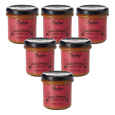Nabio - Protein-Aufstrich Knallererbse Kichererbse Tomate - 140 g - 6er Pack