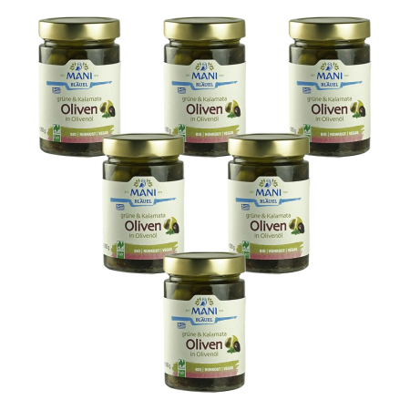 MANI Bläuel - Grüne und Kalamata Oliven in Olivenöl bio NL Fair - 280 g - 6er Pack