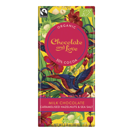 Chocolate And Love - Milk Chocolate with Caramelised Hazelnuts and Sea Salt - 80 g - 14er Pack