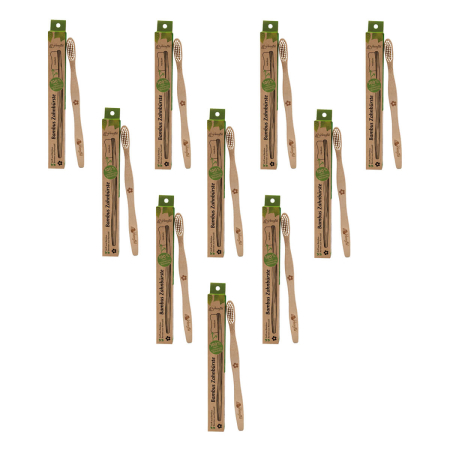 Birkengold - 100% nachhaltige Bambuszahnbürste mit Rizinusölborsten für Erwachsene - 10er Pack
