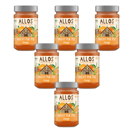Allos - Frucht Pur 75% Orange Fruchtaufstrich - 250 g - 6er Pack