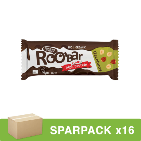 ROOBAR - Proteinriegel Haselnuss mit Schokoladenüberzug - 40 g - 16er Pack