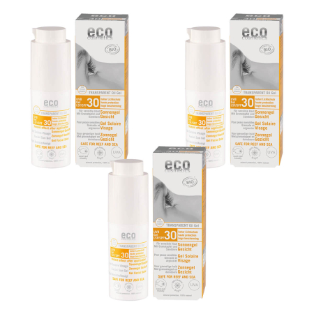 eco cosmetics - Sonnengel Gesicht transparent LSF 30 mit Granatapfel und Sanddorn - 30 ml - 3er Pack