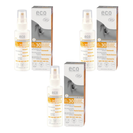 eco cosmetics - Sonnenöl transparent LSF 30 mit Granatapfel und Sanddorn - 50 ml - 3er Pack