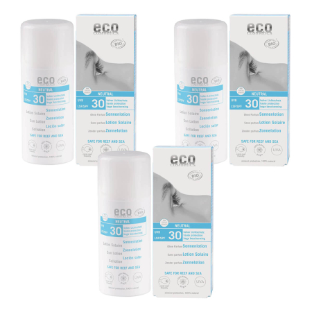 eco cosmetics - Sonnenlotion LSF 30 neutral ohne Parfum - 100 ml - 3er Pack