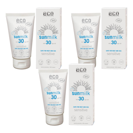 eco cosmetics - Sonnenmilch LSF 30 mit Himbeere und Granatapfel - 75 ml - 3er Pack