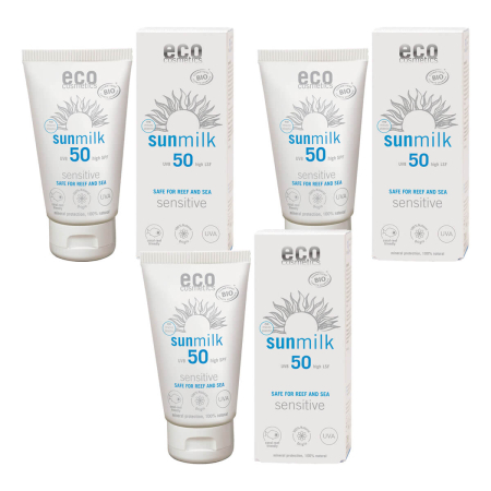 eco cosmetics - Sonnenmilch LSF 50 mit Himbeere und Granatapfel - 75 ml - 3er Pack