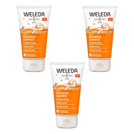 Weleda - Kids 2in1 Shower und Shampoo Fruchtige Orange - 150 ml - 3er Pack