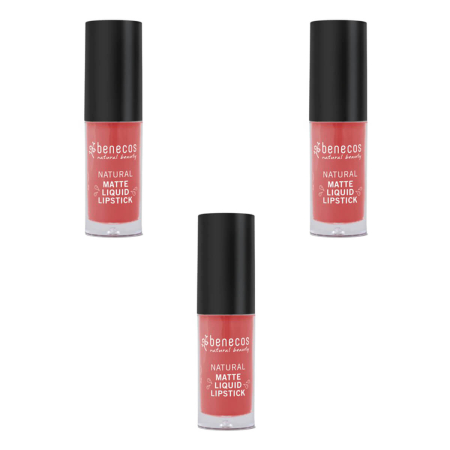 benecos - Natural Matte Liquid Lipstick coral kiss - 5 ml - 3er Pack