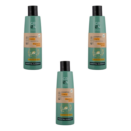 GRN - Shampoo Glanz Ringelblume und Hanf - Essential Elements - 250 ml - 3er Pack
