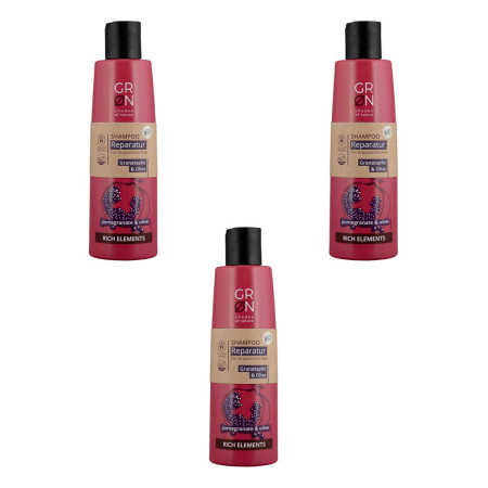 GRN - Shampoo Reparatur Granatapfel und Olive - Rich Elements - 250 ml - 3er Pack