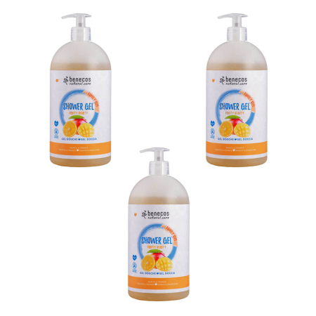 benecos - Natural Shower Gel FAMILY SIZE Fruity Beauty Mango und Orange - 950 ml - 3er Pack