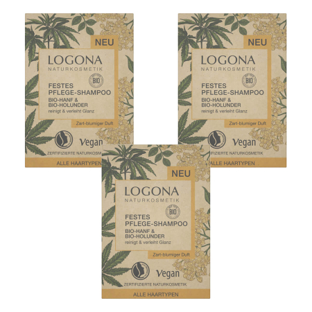 Logona - Festes Pflege Shampoo bio-Hanf und bio-Holunder - 60 g - 3er Pack
