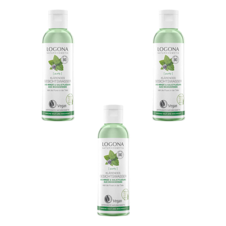 Logona - PURIFY Klärendes Gesichtswasser bio-Minze und Salicylsäure aus der Weidenrinde - 125 ml - 3er Pack